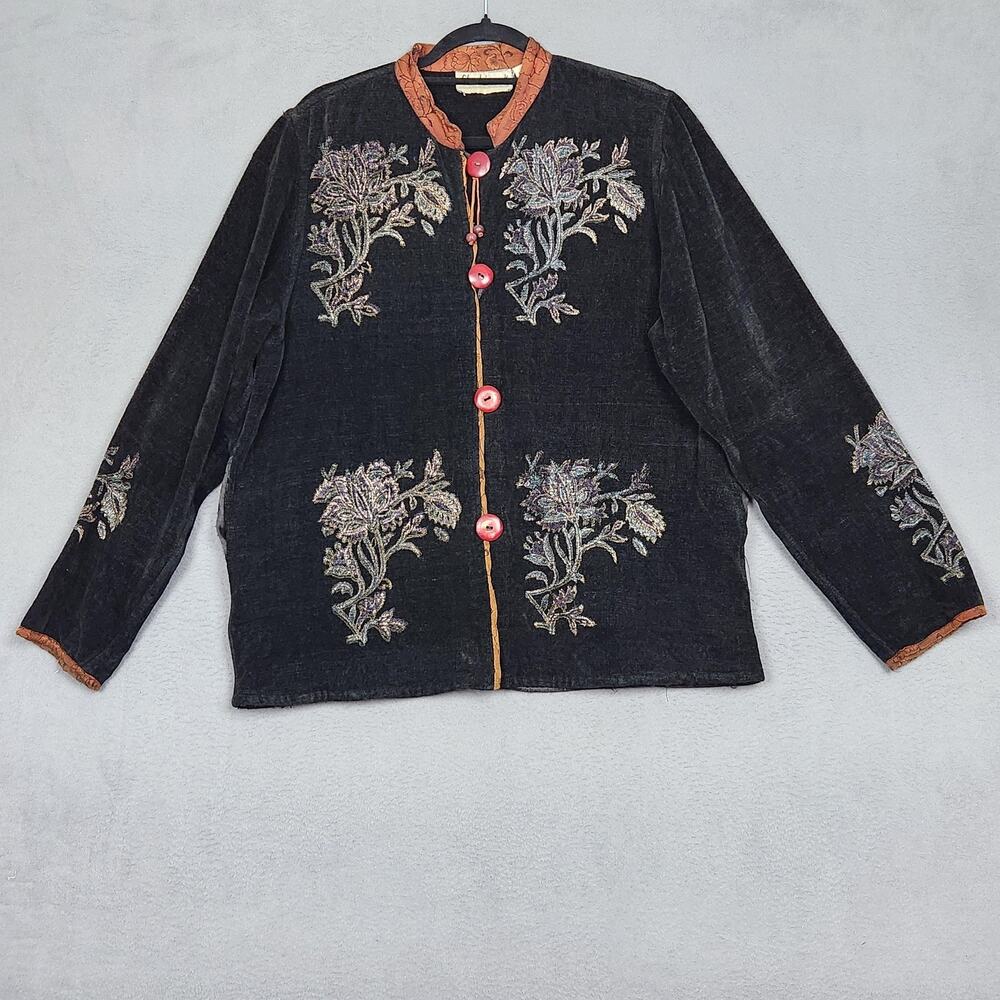 Flashback Jacket Womens Medium Embroidered Floral Button Boho India Cotton Blend
